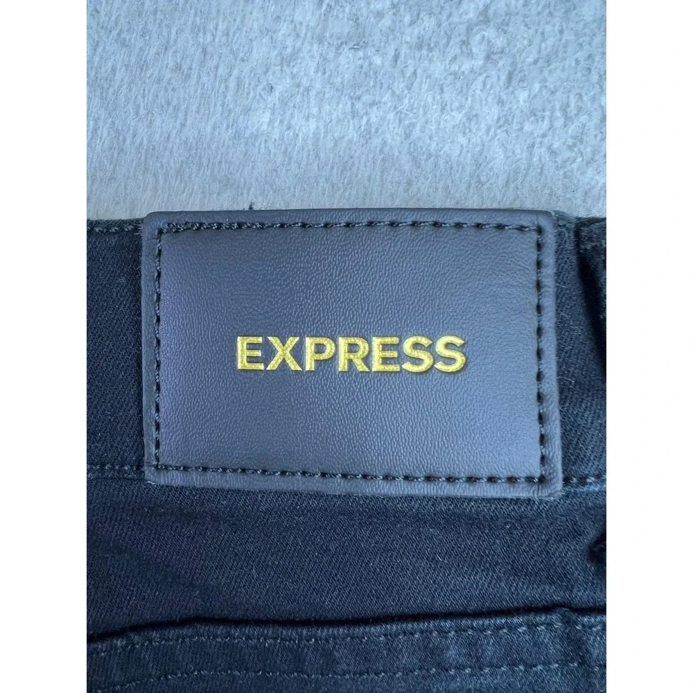 Express Skinny High Rise Jeans Womens 6R Black Distressed Raw Hem Stretch Denim
